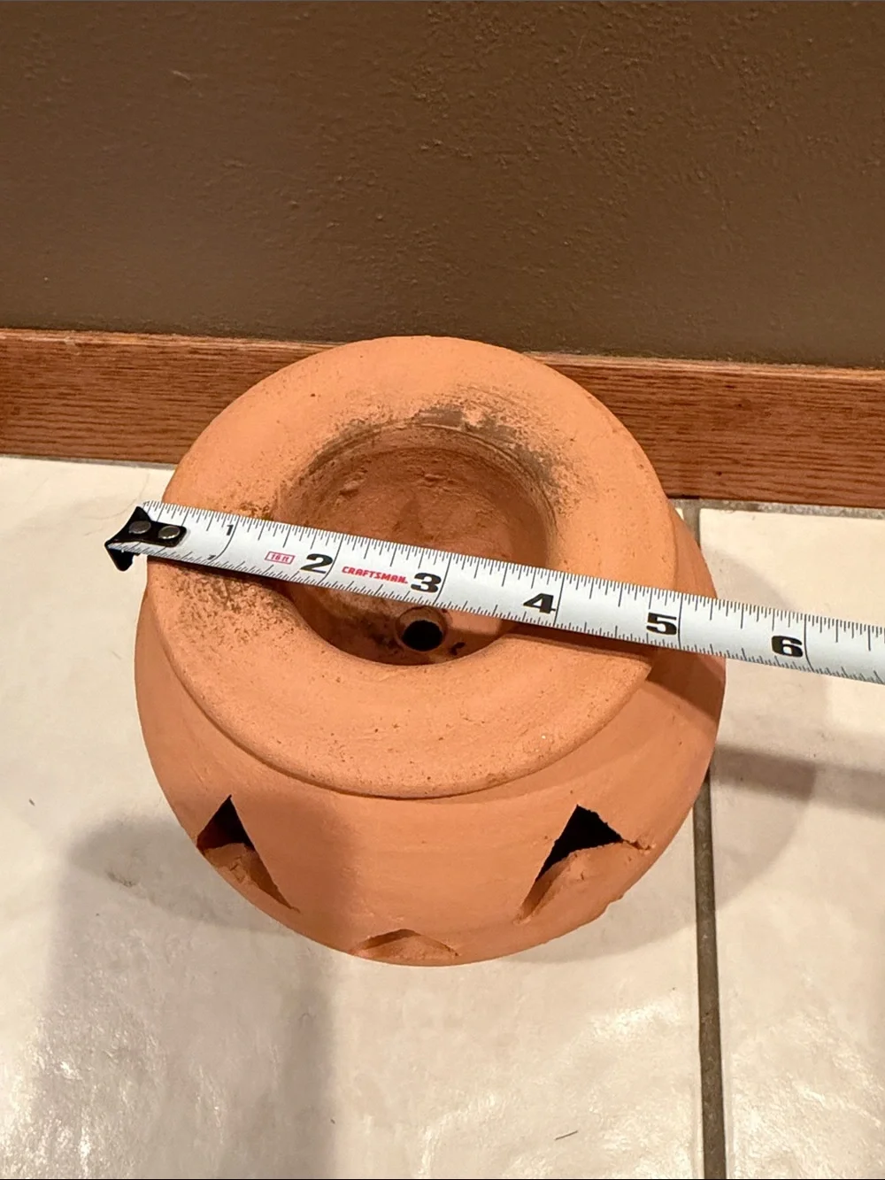 Vtg Hewell’s Pottery GA Terra Cotta Pumpkin with Hat Jack O' Lantern